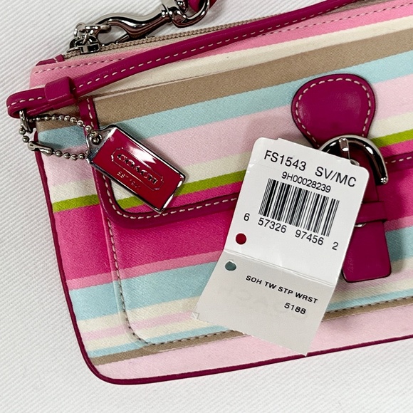 COACH Soho Stripe Wristlet | Multicolor w/ Pink Leather